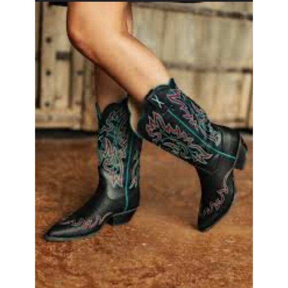 Twisted X Western Boots Snip Toe Black, Blue & Red Womens Size 7B - Picture 5 of 16